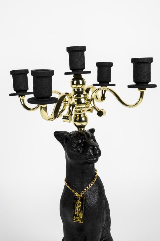 Bold Monkey Proudly Crowned Panther Candle Holder – Black