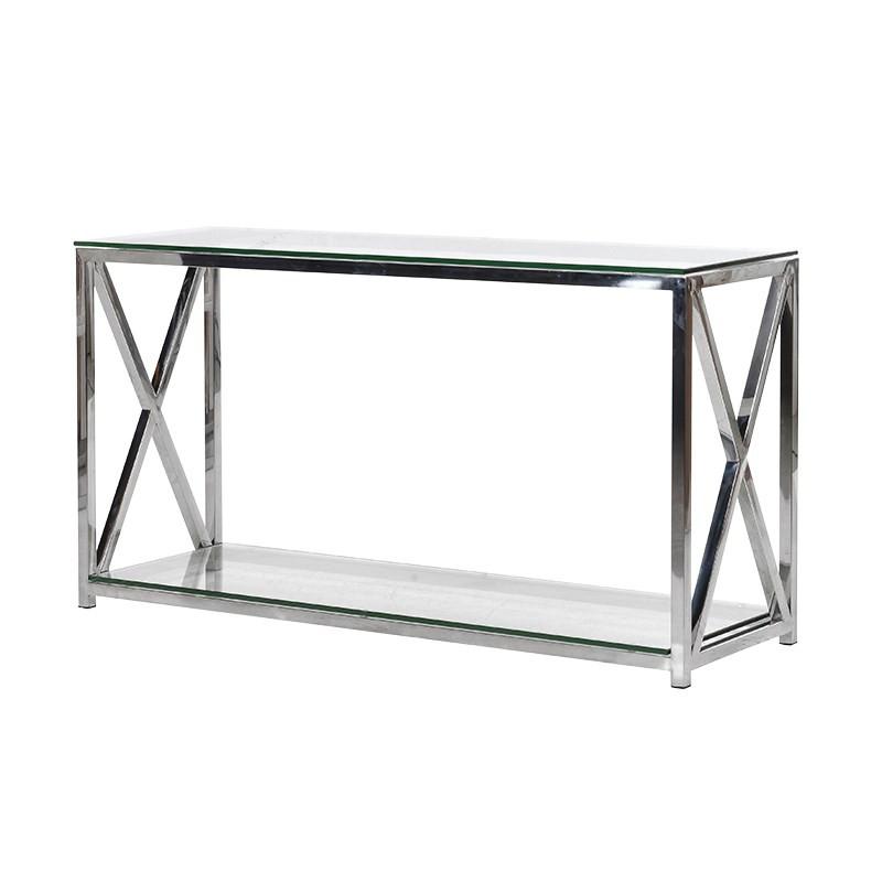 Boston Solid Stainless Steel & Glass Criss Cross Console Table
