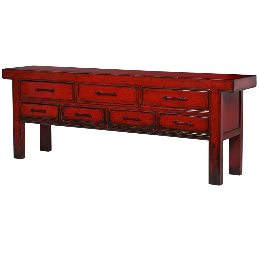 Lingbao Cayenne Red Cabinet with 7 Drawers in Pine Wood