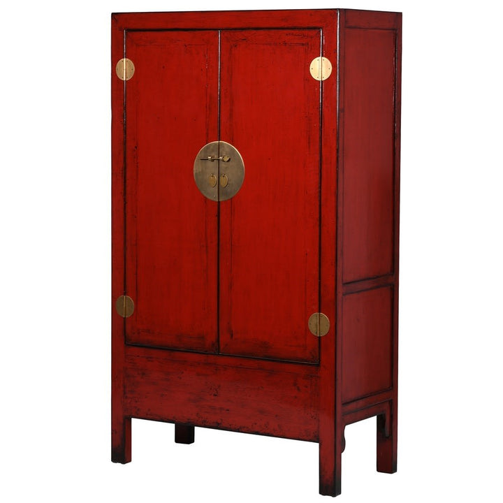 Lingbao Cayenne Red Long Cabinet with 2 Doors in Pine Wood