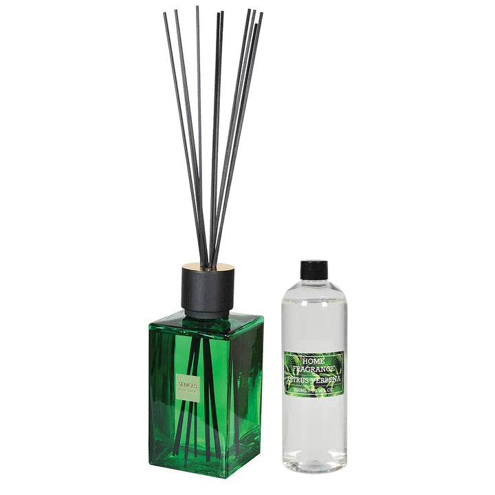 Enormous Amora Verbena Reed Diffuser with Emerald Glass Bottle Set