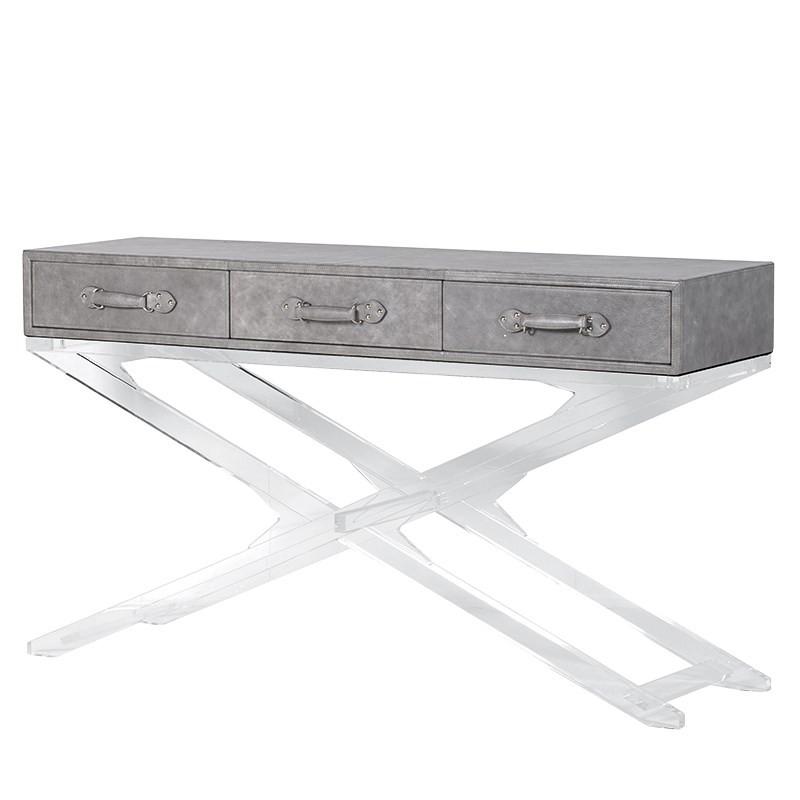 Clifton Soft Grey Leather & Acrylic Console Table