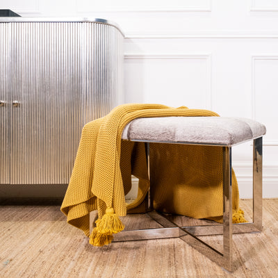 Grey/Brown Cowhide Chrome Wide Stool