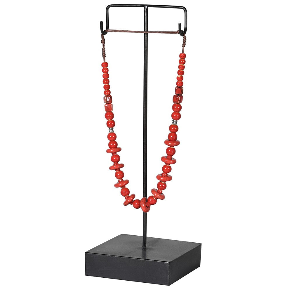 Crimson Bead Necklace on Stand