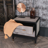 Dellora Bedside Table in Oak and Faux Shagreen