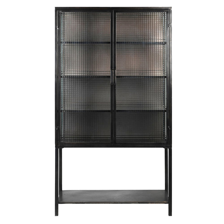 Donovan Cabinet in Black metal and Ribbed Glass