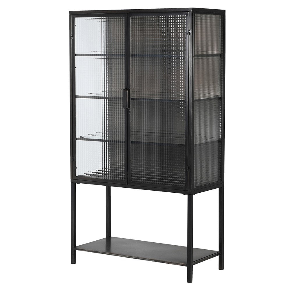 Donovan Cabinet in Black metal and Ribbed Glass