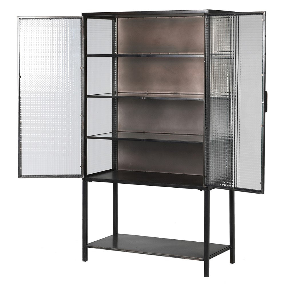 Donovan Cabinet in Black metal and Ribbed Glass