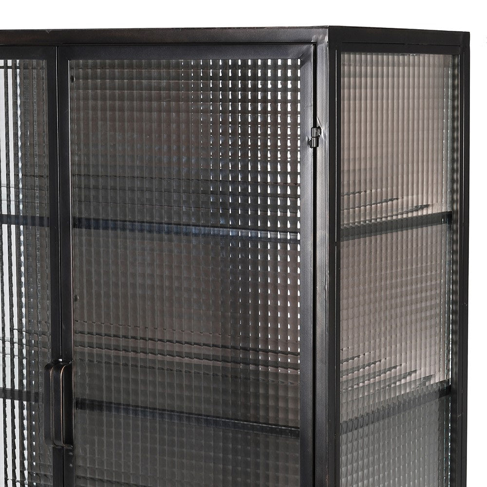 Donovan Cabinet in Black metal and Ribbed Glass