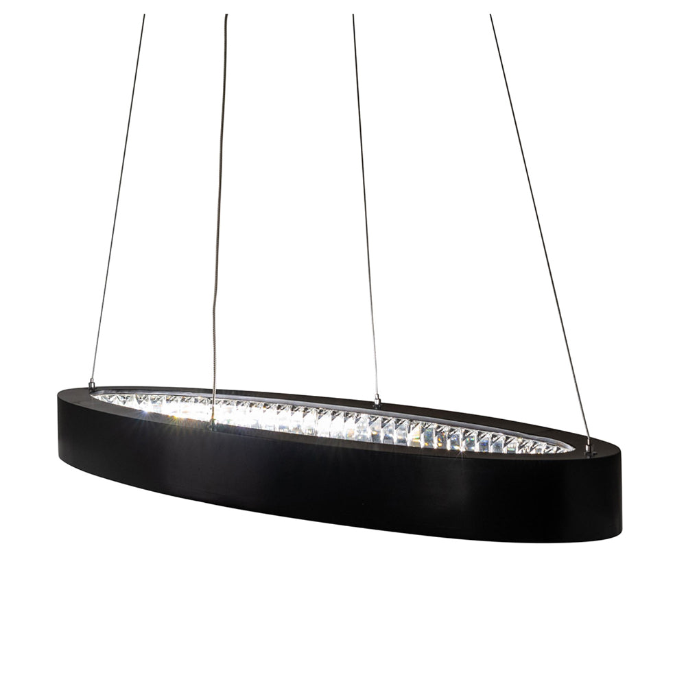 Ebony Oval Wood and Crystal Denzel Hanging Lamp