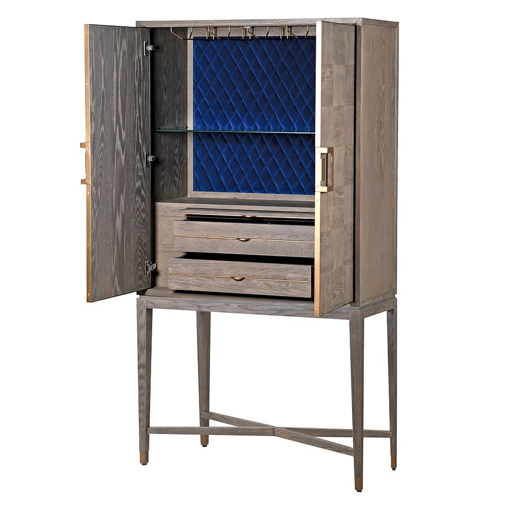 Fernsby Squares Bar Cabinet with Oak and Brass