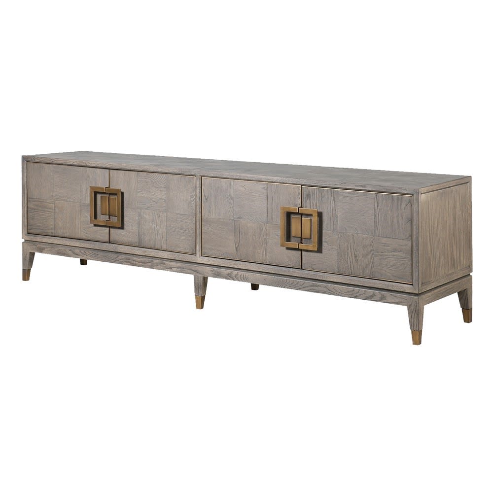 Fernsby Squares Low Entertainment Unit with Oak and Brass