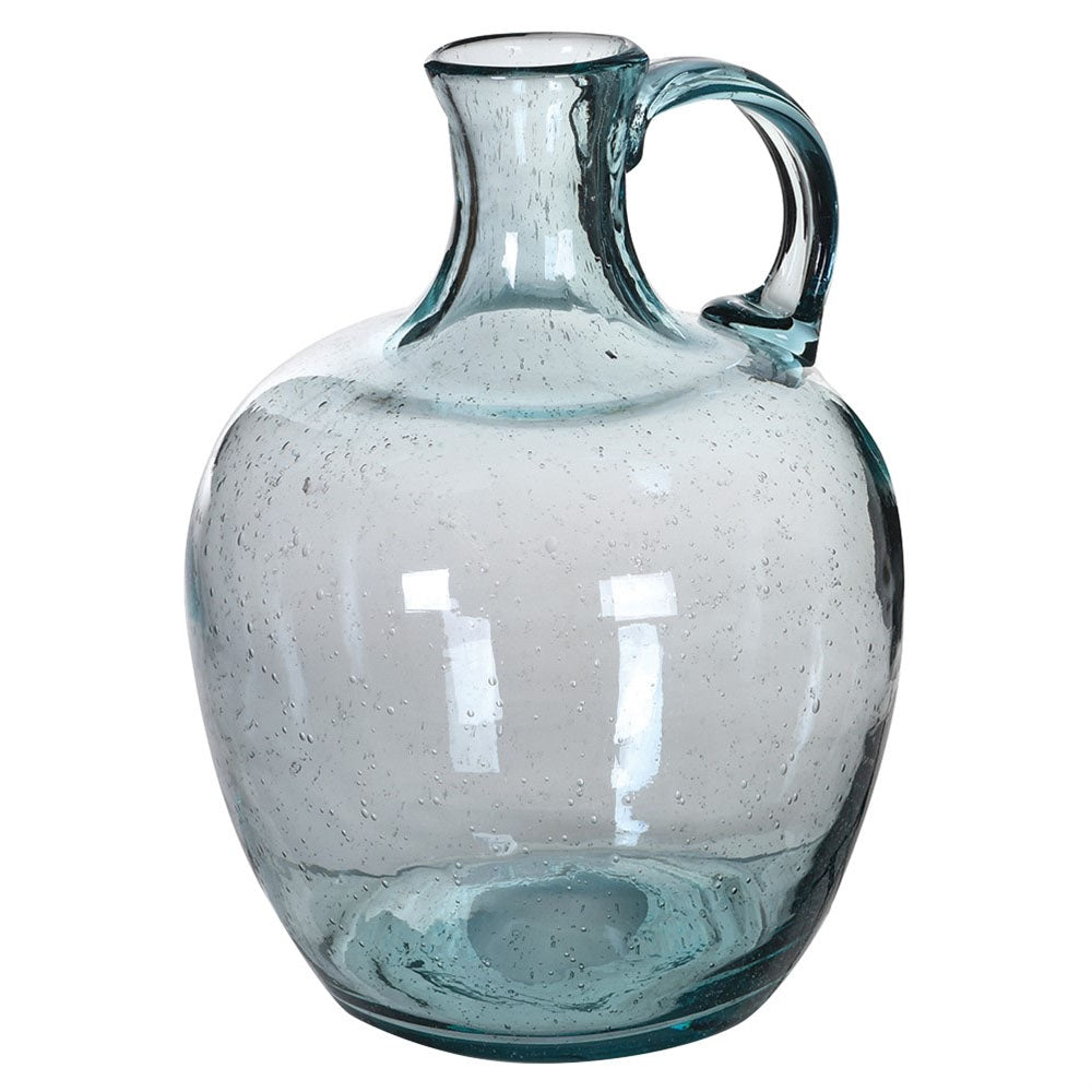 Glacial Blue Glass Vase with Handle