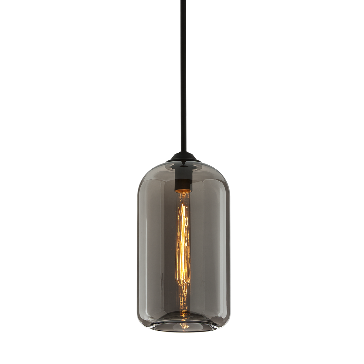 Hudson Valley Lighting District Pendant Light in Hand-Worked Iron and Smoked Glass