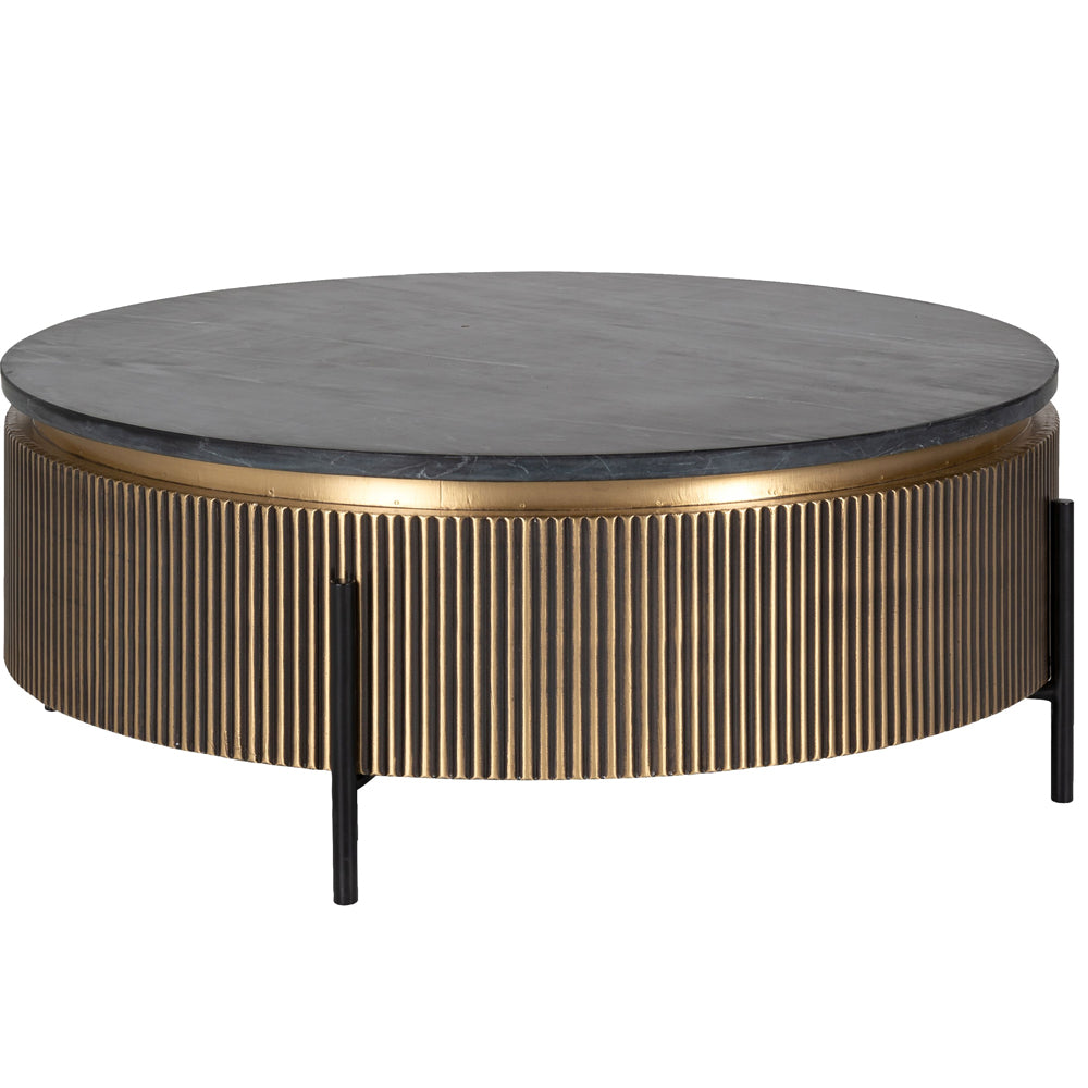 Richmond Interiors Ironville Brass Birch and Marble Round Coffee Table