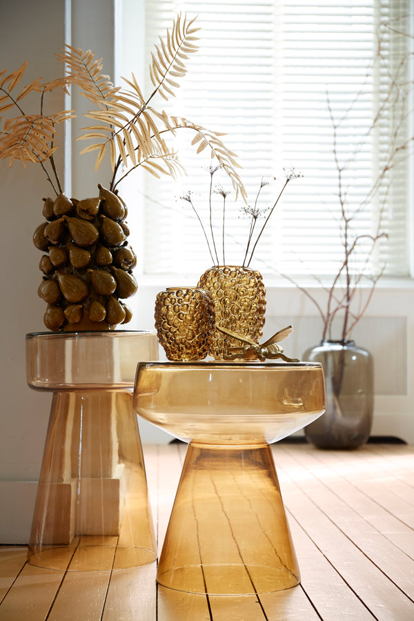 Kiyo Side Table in Ochre-Yellow Glass