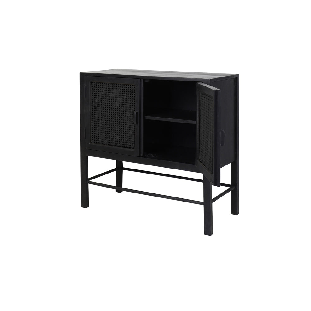 La Granja Low Cabinet with Black Wood and Woven Webbing