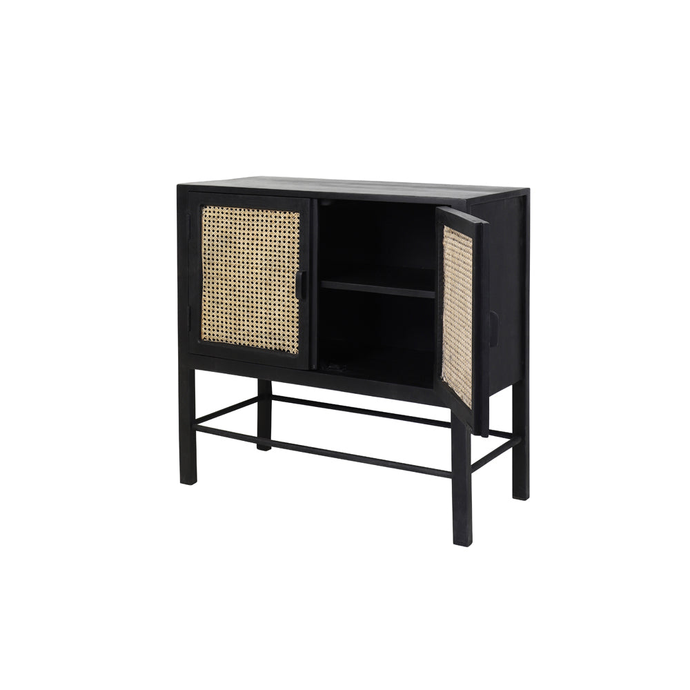 La Granja Low Cabinet with Natural Wood and Woven Webbing