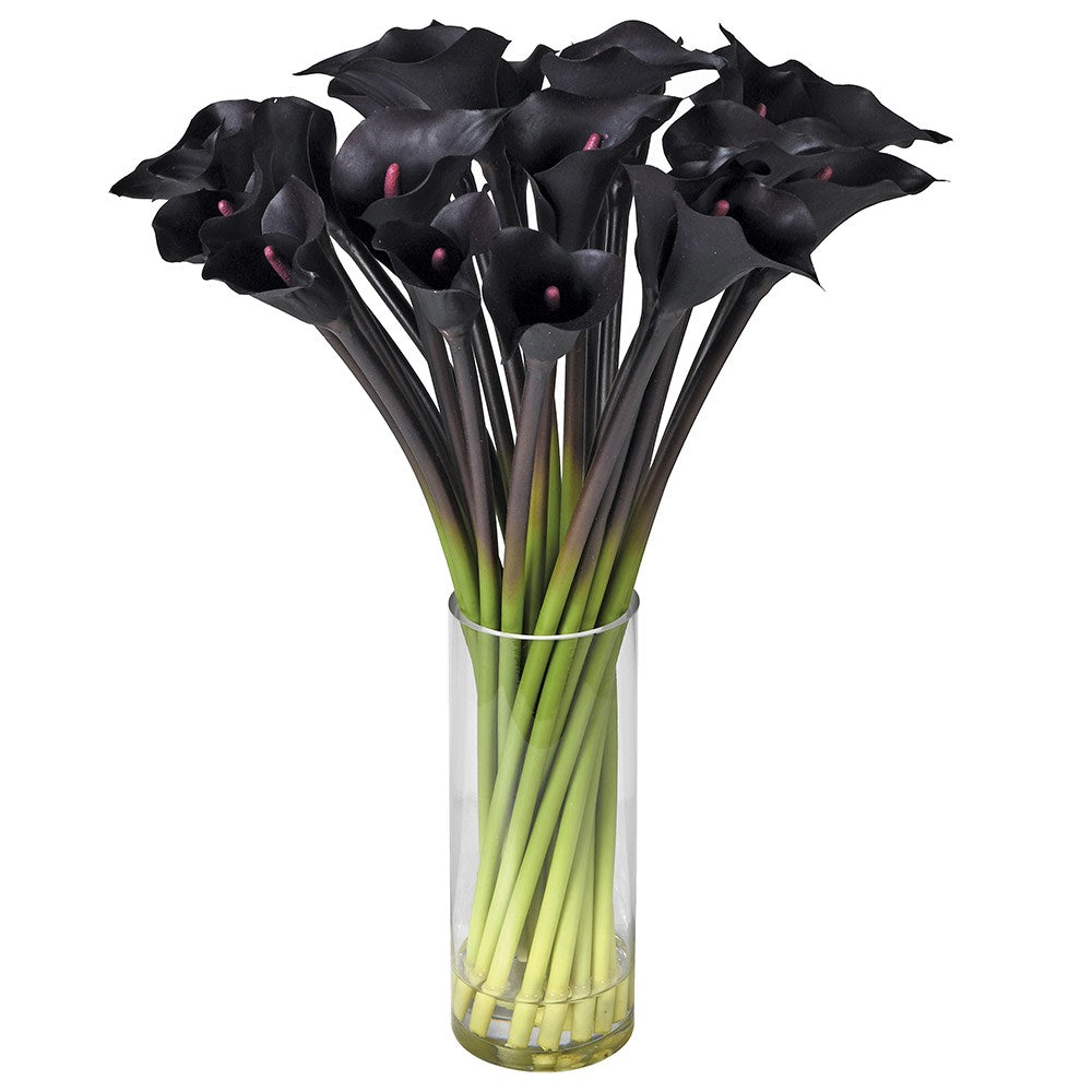 Large Black Calla Lilies in Glass Column Vase