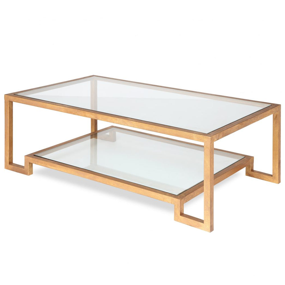 Liang & Eimil Ming Antiqued Gold & Glass Coffee Table