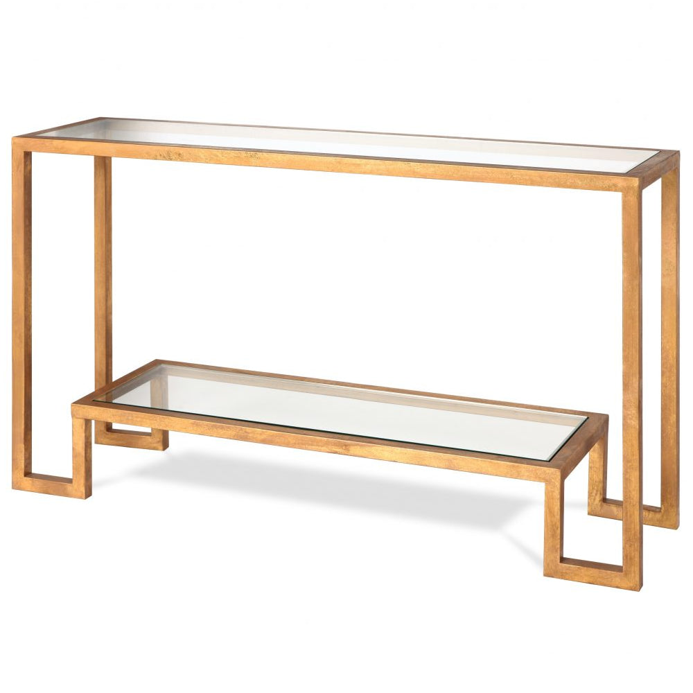 Liang & Eimil Ming Antiqued Gold & Glass Console Table