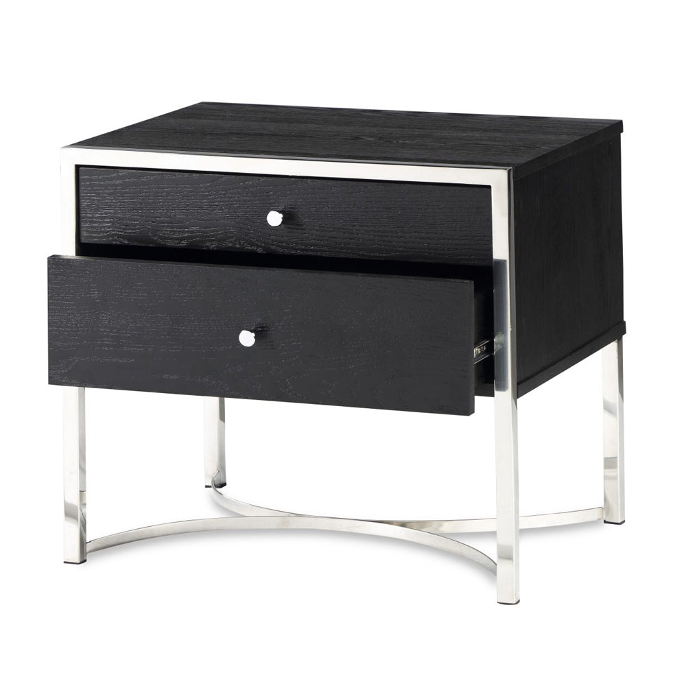Liang & Eimil Rivoli Bedside Table with Black Ash Veneer and Stainless Steel
