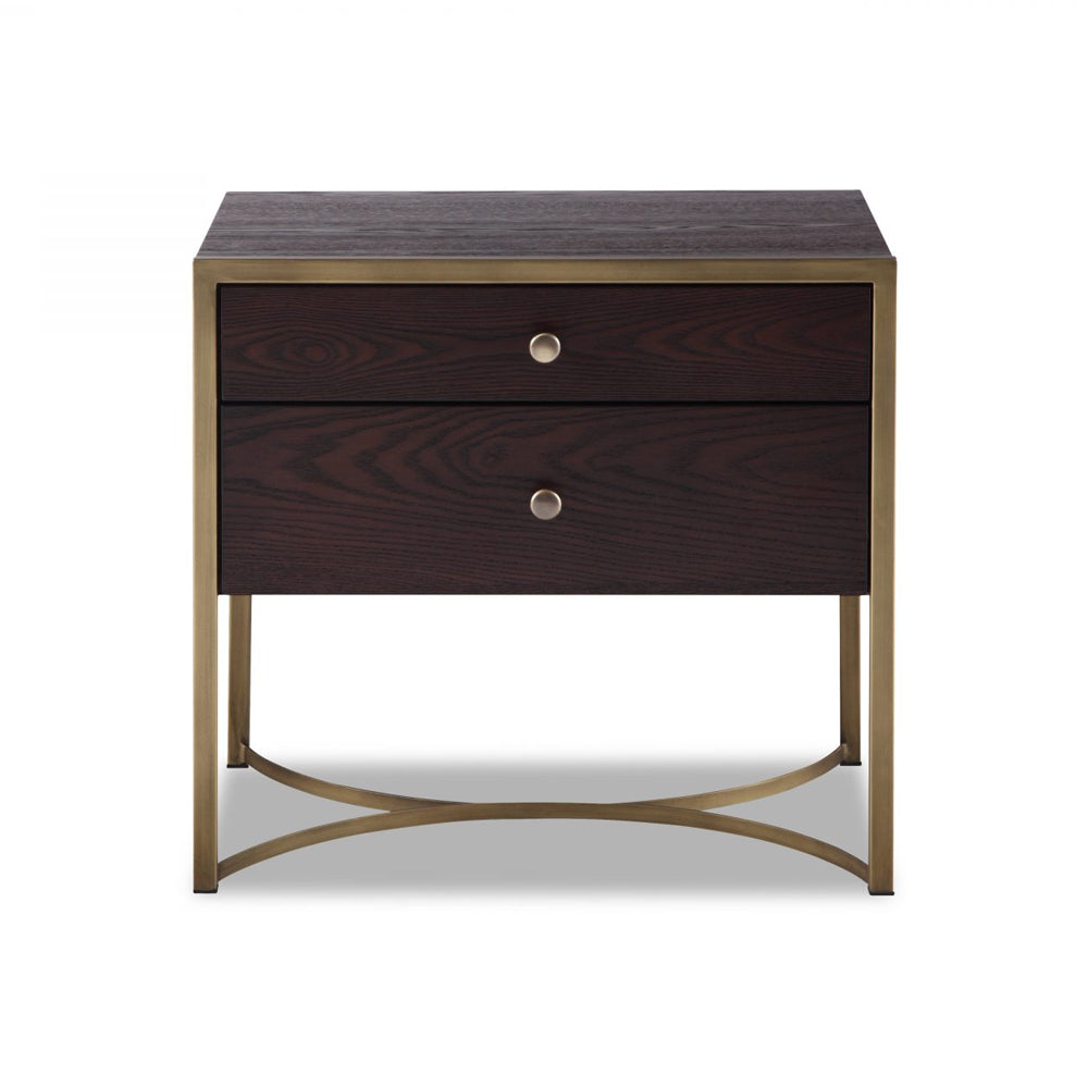 Liang & Eimil Rivoli Bedside Table with Chocolate Brown Ash Veneer and Brass