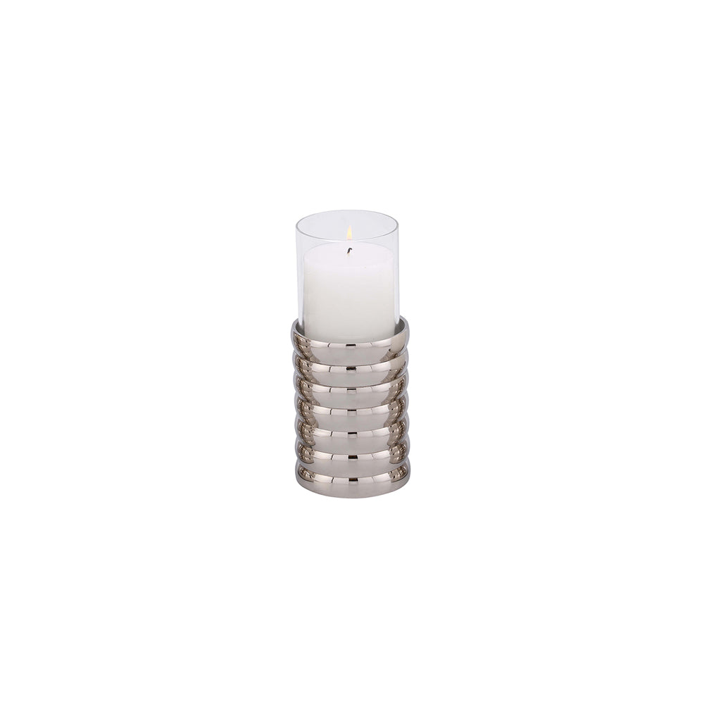 Liang & Eimil Small Pillar Holder featuring Ribbed Nickel Finish