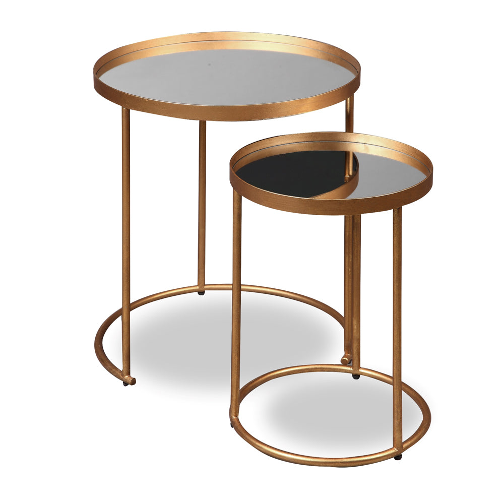 Liang & Eimil Song Side Tables (Set of 2) with Mirror Tops and Antique Gold