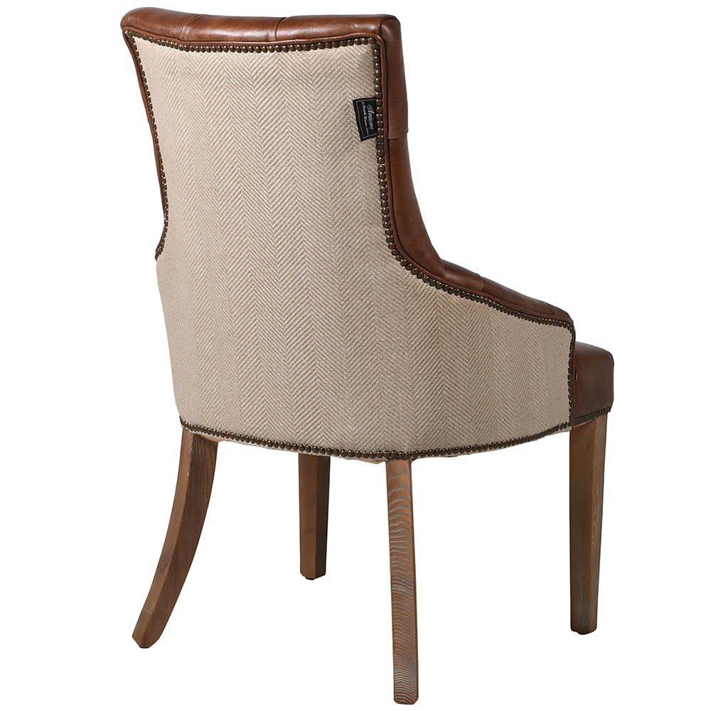 Brown Leather & Linen Dining Chair