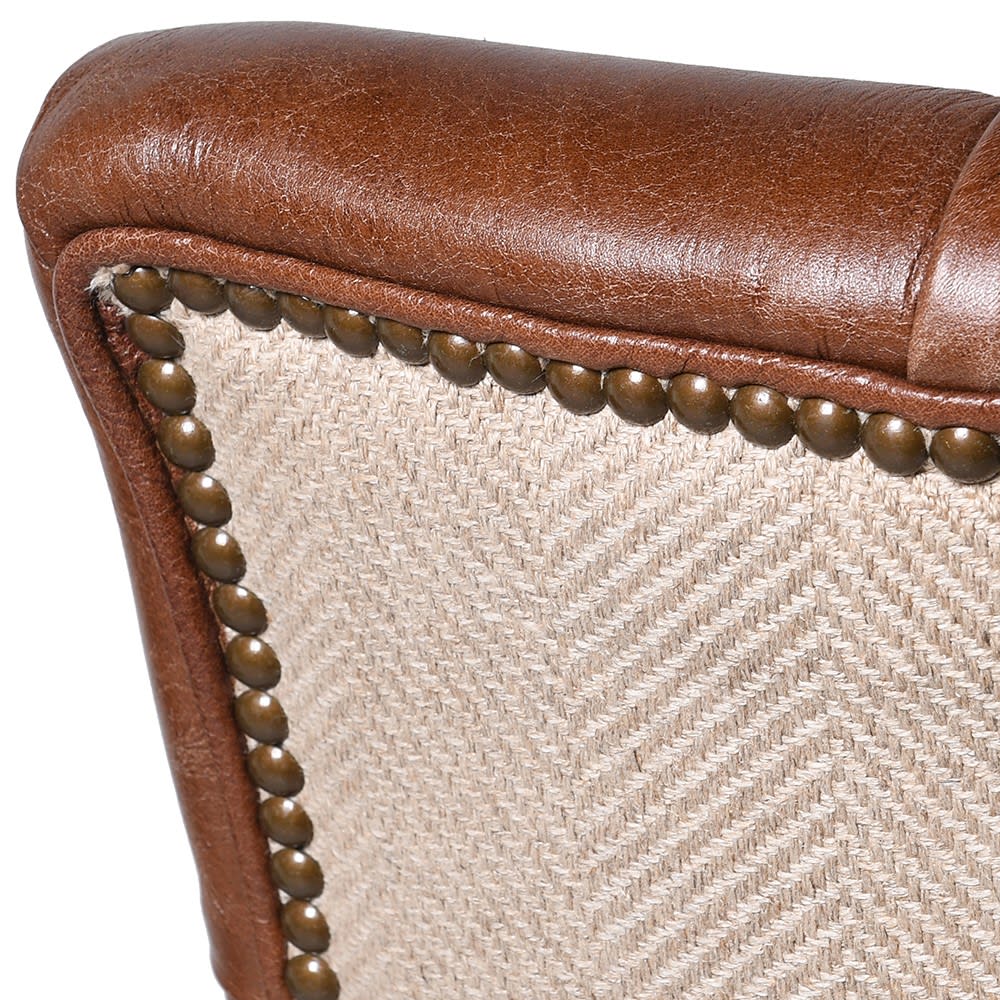 Brown Leather & Linen Dining Chair
