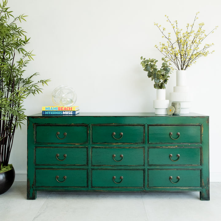 Lingbao Peacock Wide Chest of Drawers in Green