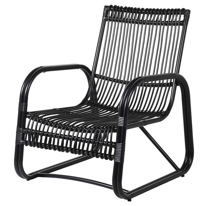 Lingbao Black Chair in Steel and Rattan
