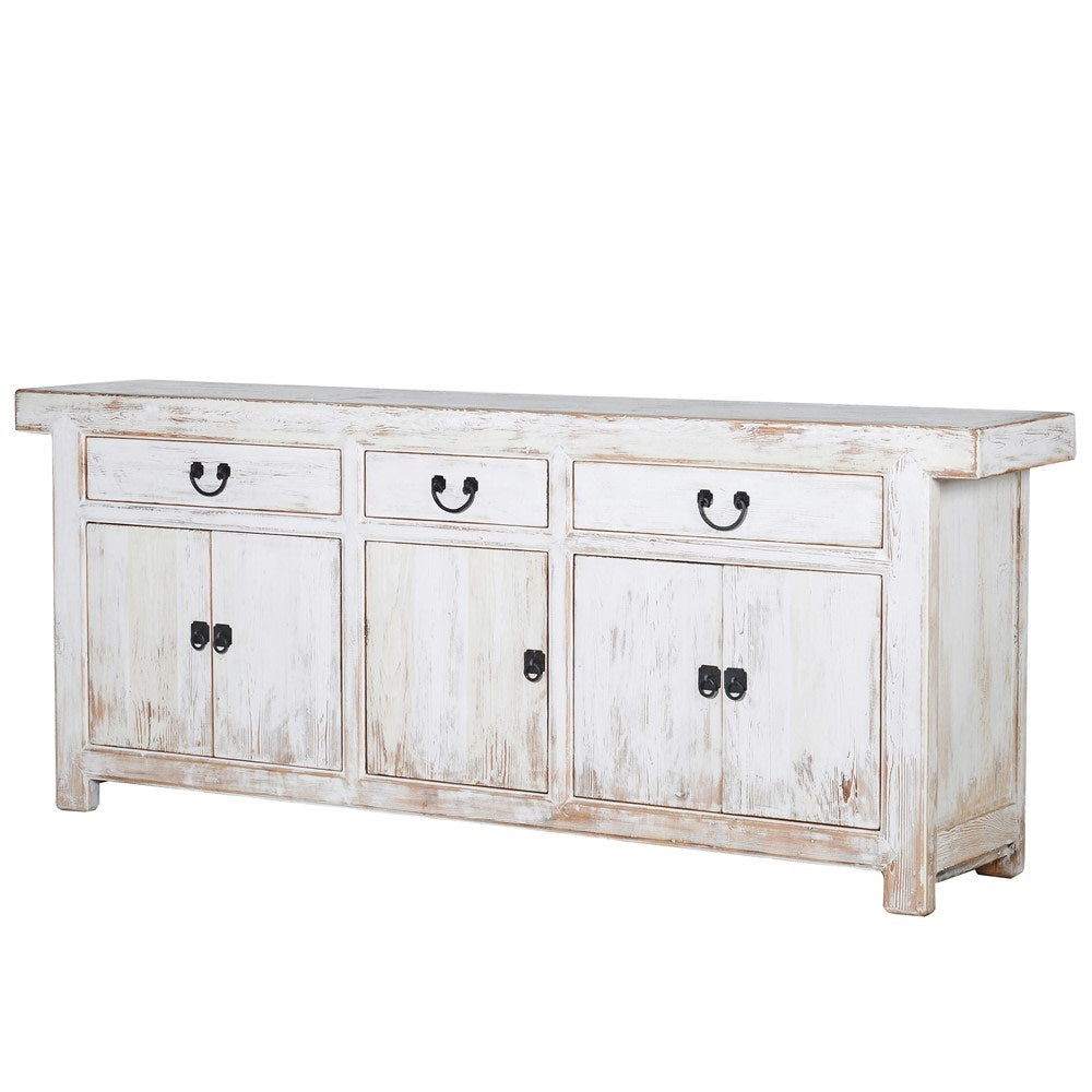Lingbao Distressed White Cabinet with 5 Doors
