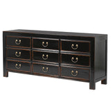 Lingbao Midnight Black Cabinet with 9 Drawers in Pine Wood