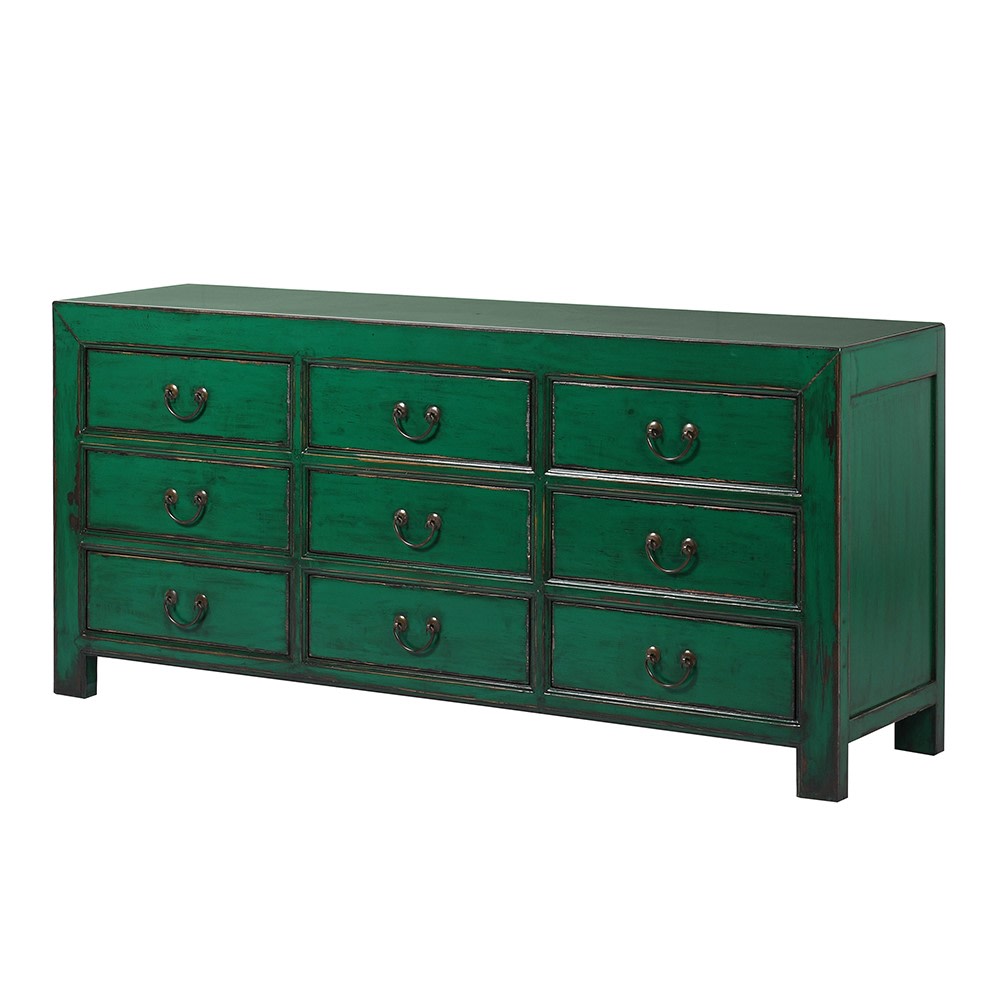 Lingbao Peacock Wide Chest of Drawers in Green