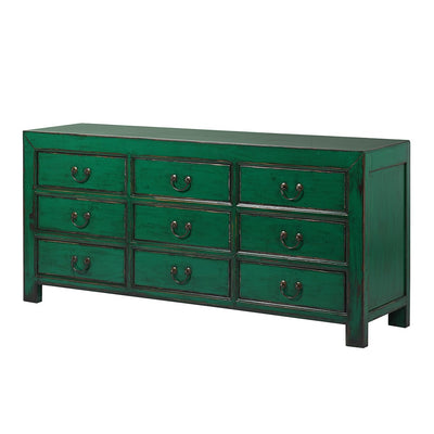Lingbao Peacock Wide Chest of Drawers in Green