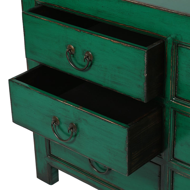Lingbao Peacock Wide Chest of Drawers in Green