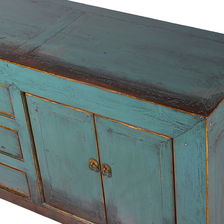 Lingbao Turquoise Sideboard with 4 Doors and 3 Drawers
