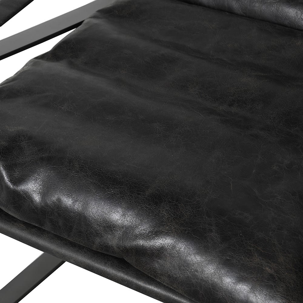 Maurtiz Lounger Chair and Stool in Black Leather