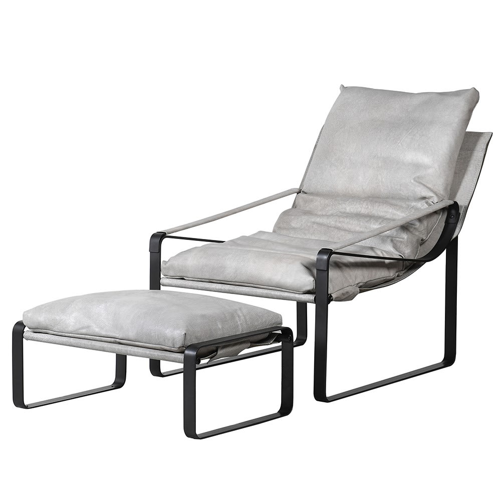 Maurtiz Lounger Chair and Stool in White Leather