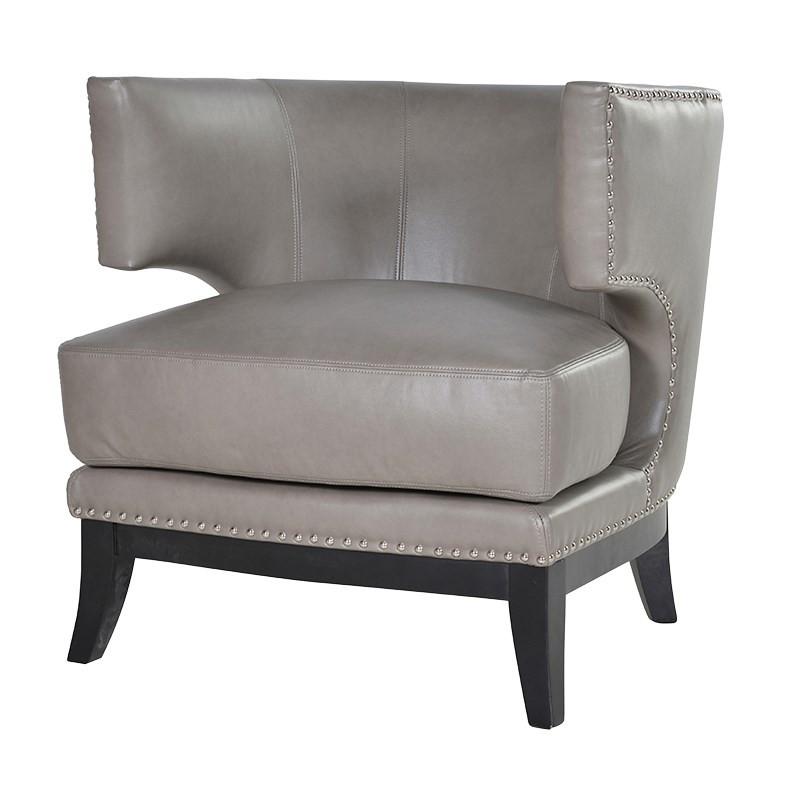 Modern Grey Leather Studded Armchair