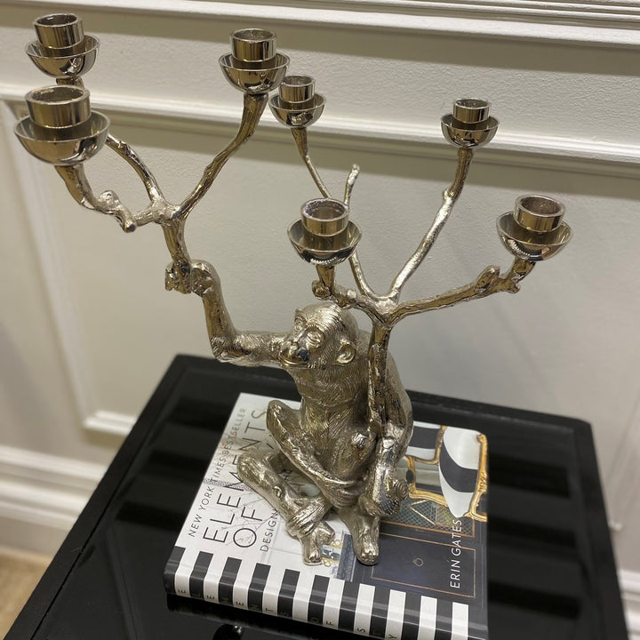 Pols Potten Sora Monkey Candle Stand in Nickel Plated Brass - Excess Stock