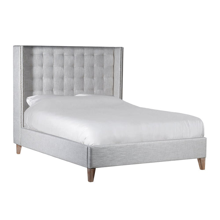 Penelope Bed with Silver Linen Detail