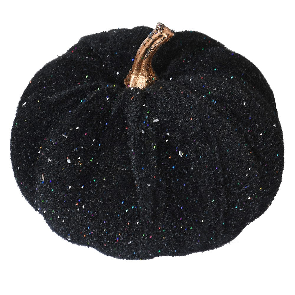 Petit Decorative Velvet Pumpkin in Glitter Black - Set of 3