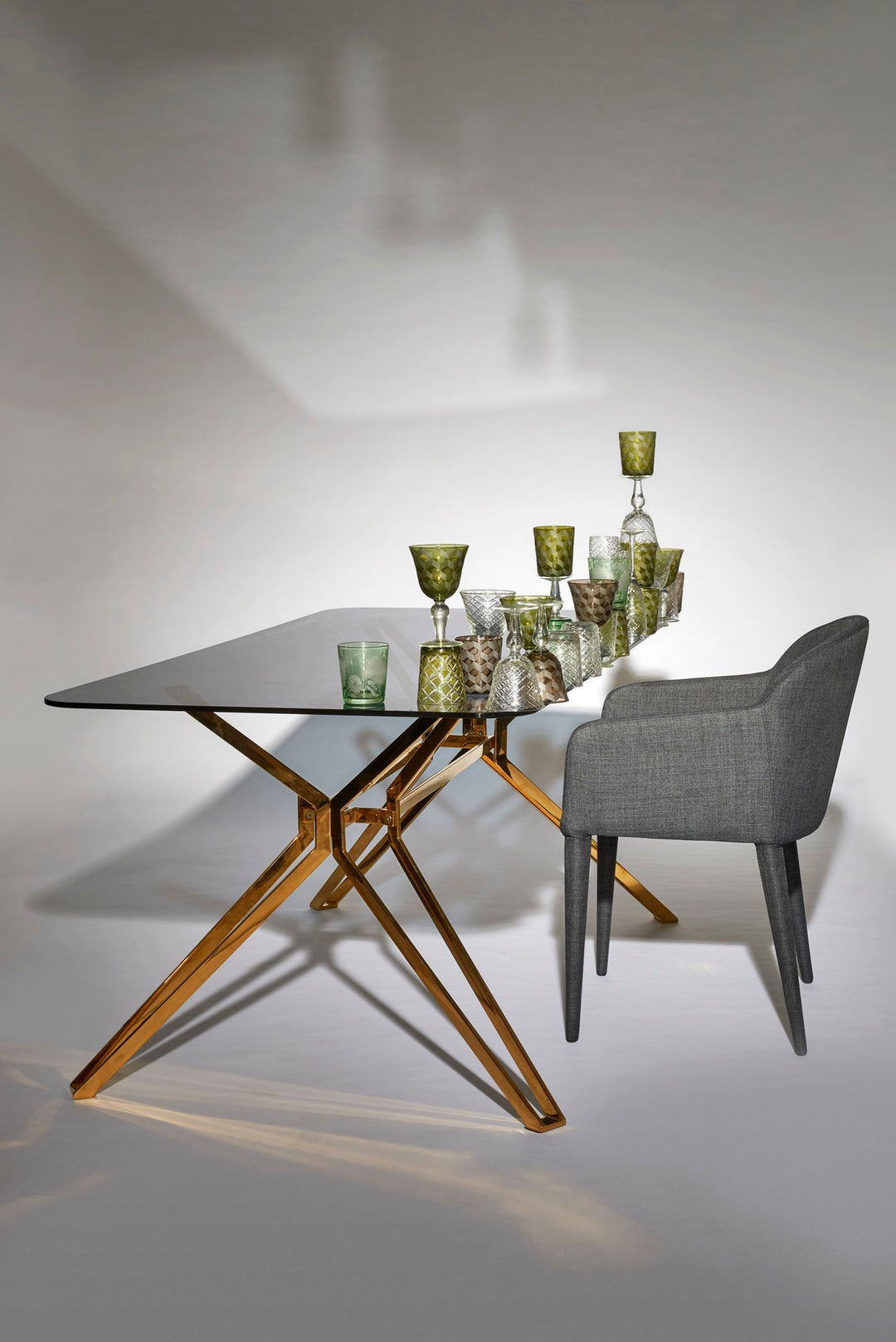 Pols Potten Rectangular Table with Gold Stainless Steel and Smoked Glass