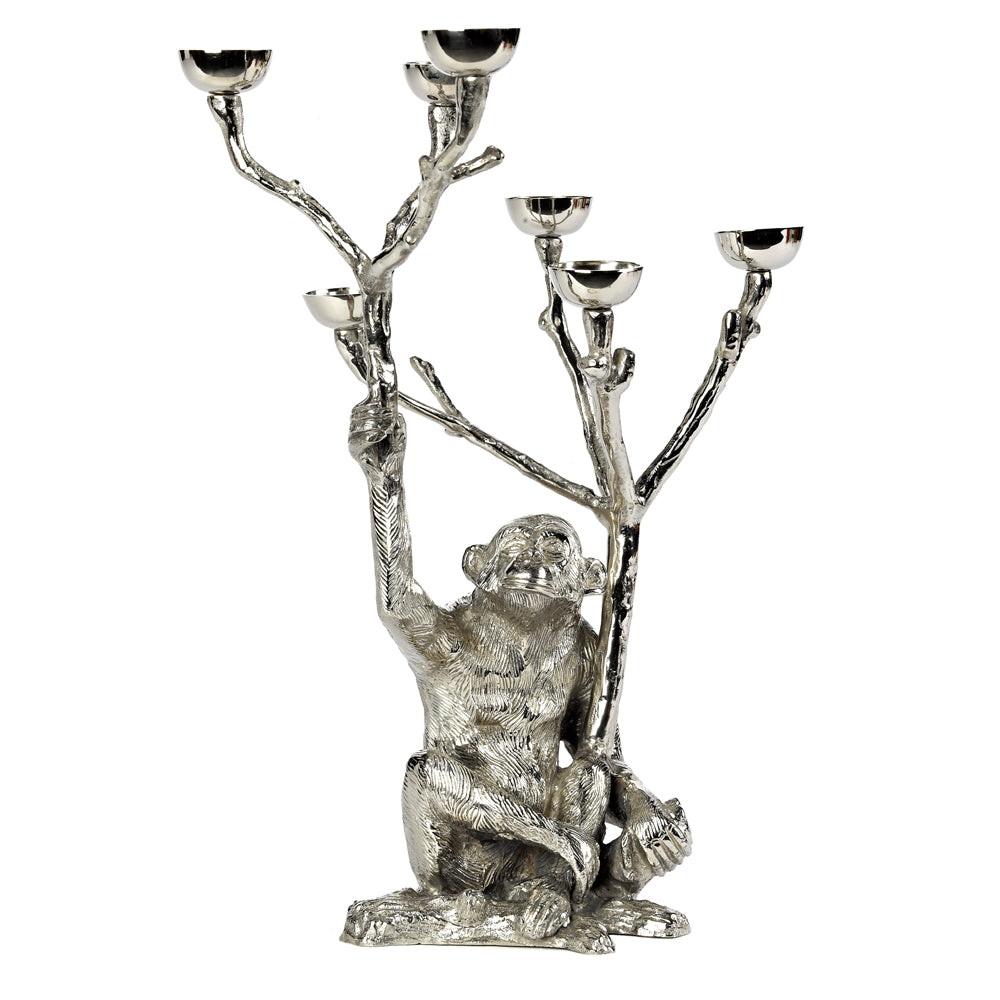 Pols Potten Sora Monkey Candle Stand in Nickel Plated Brass