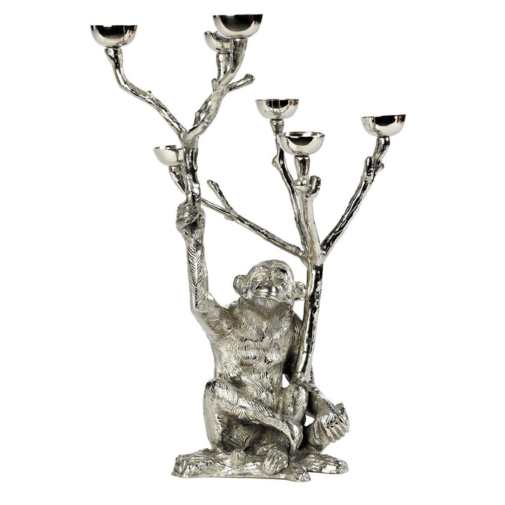 Pols Potten Sora Monkey Candle Stand in Nickel Plated Brass - Excess Stock