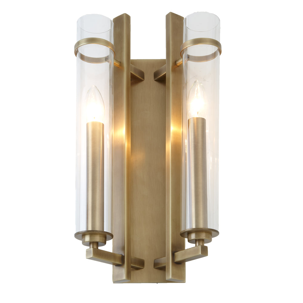 RV Astley Louis Double Wall Light with Antique Brass and Cognac Glass