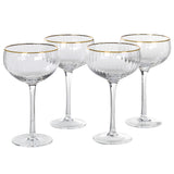 Ribbed Champagne Glass with Gold Rim – Set of 4